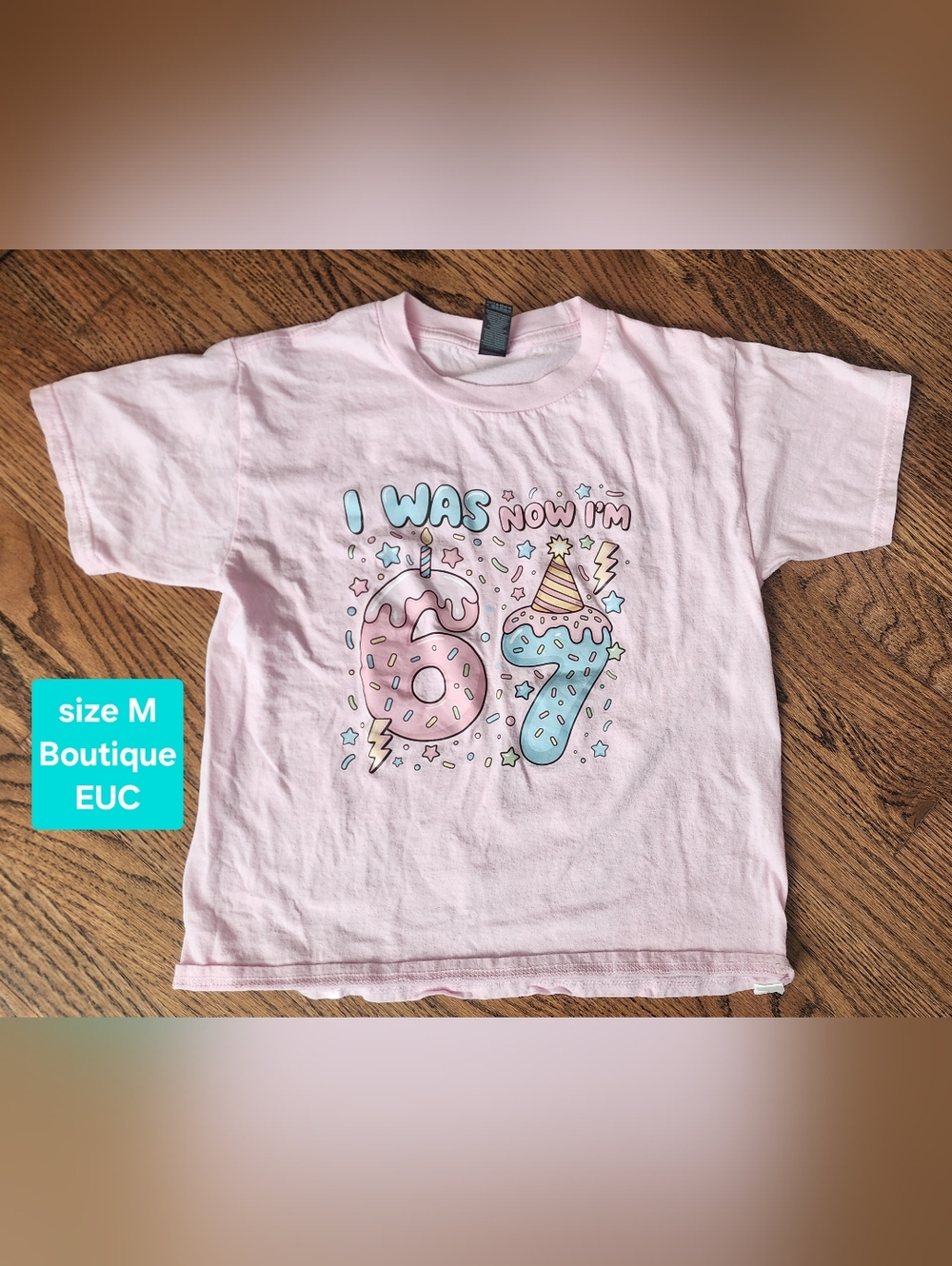 Pink "I Was 6 Now I'm 7" Girls' Birthday Tee